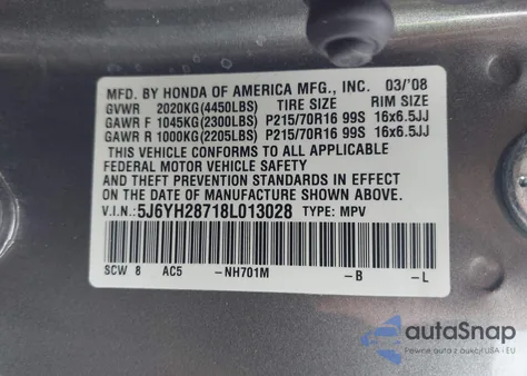 2008 Honda Element Ex z USA, uszkodzony, nr VIN 5J6YH28718L013028